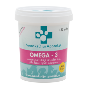 Omega-3 kapslar främjar starka trampdynor, klor och främjar en välmående allmänhälsa. Omega-3 är fördelaktigt för glansigare och tätare päls, leder och hjärt-kärlhälsan. Svenska DjurApotekets Omega-3 är av anjovis och sardin och är ett fodertillskott för hundar och katter.