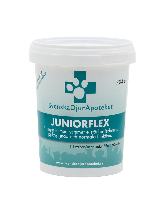 JuniorFlex innehåller Grönläppad Mussla som är rik på glykosaminoglykaner (GAG). Glykosaminoglykaner är naturliga föreningar av glukosamin som förekommer naturligt i kroppens broskvävnad, ledvätska och bindväv. Glukosamin fungerar som ett smörjmedel för lederna och har en viktig roll i att bevara och förbättra ledhälsan. Produkten JuniorFlex med Grönläppad Mussla kan därför bidra till att främja och bevara en hälsosam ledfunktion.