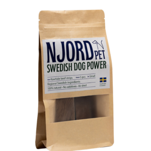 Njord nötstrips är 100% naturligt tugg, svenskt hantverk och 100% svenska råvaror. Från slakteri i Sverige.